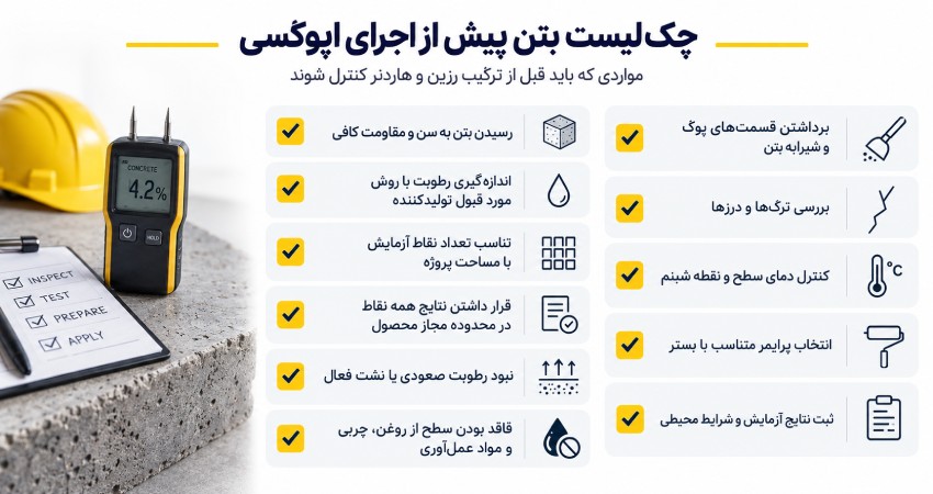 چک‌لیست بتن پیش از اجرای اپوکسی